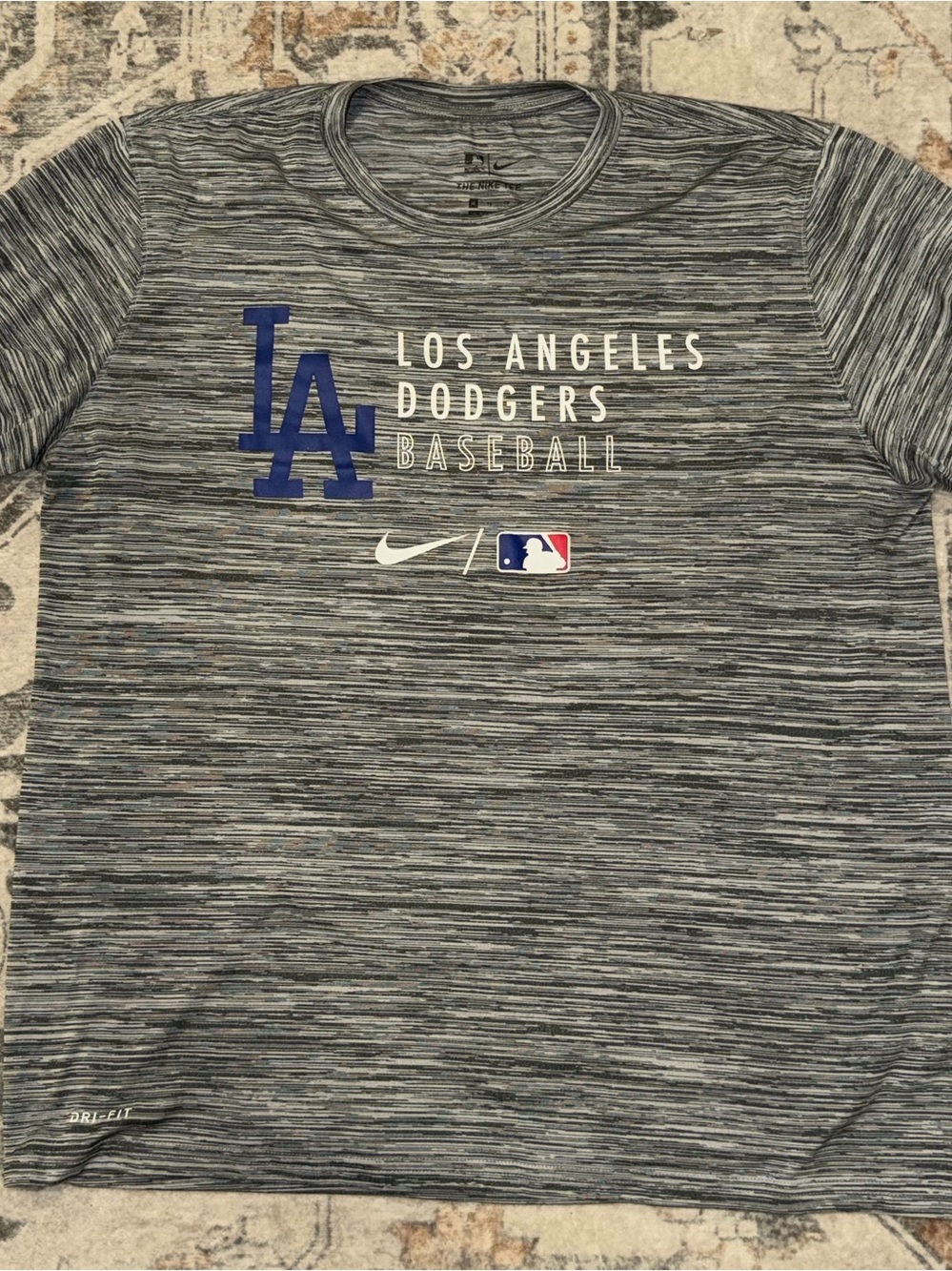 Nike Los Angeles Dodgers Heather Gray Performance Tee with Blue Logo
